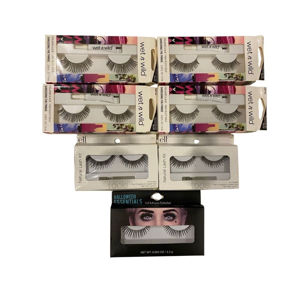 Lot of 7 Wet n Wild False Lashes Elf Natural Strip Lash Kit Beauty Cosmetics